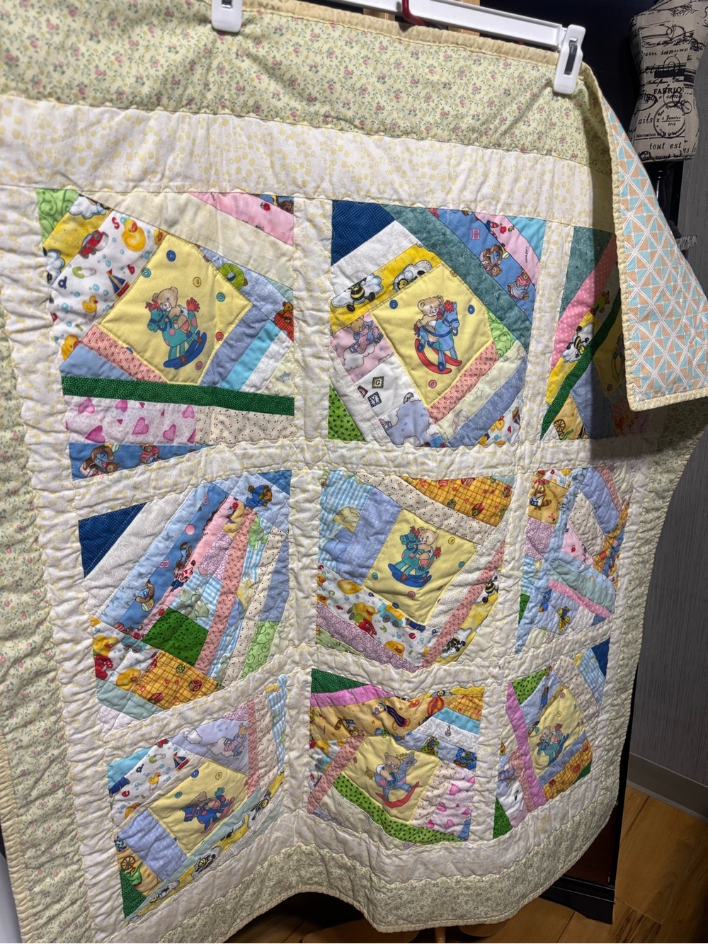 Vintage 80s 90s Handmade Patchwork Nursery Blanket Crib Quilt